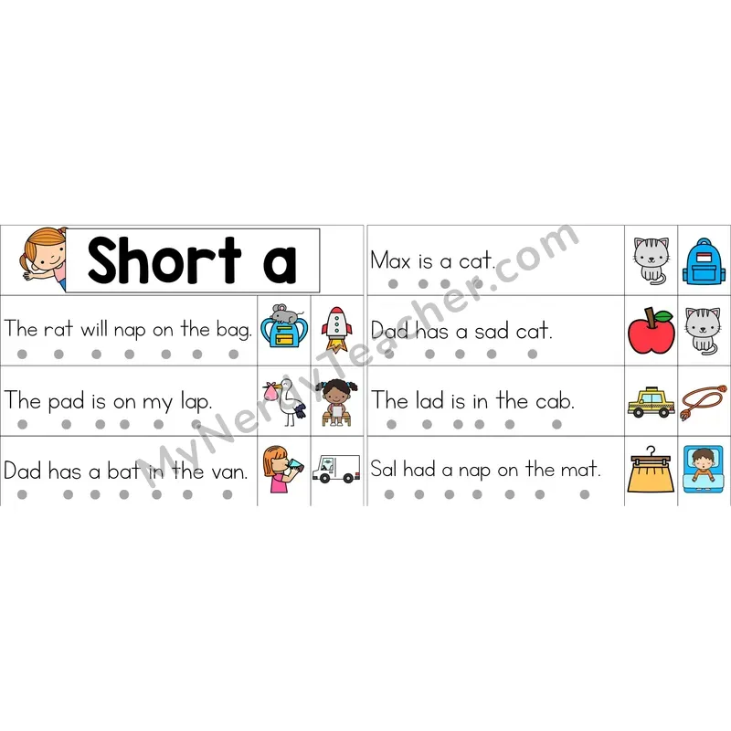 Short A Decodable Sentence Strips (Color)