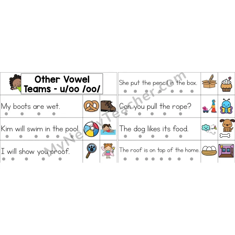 oo (long oo sound) Decodable Sentence Strips (Color)