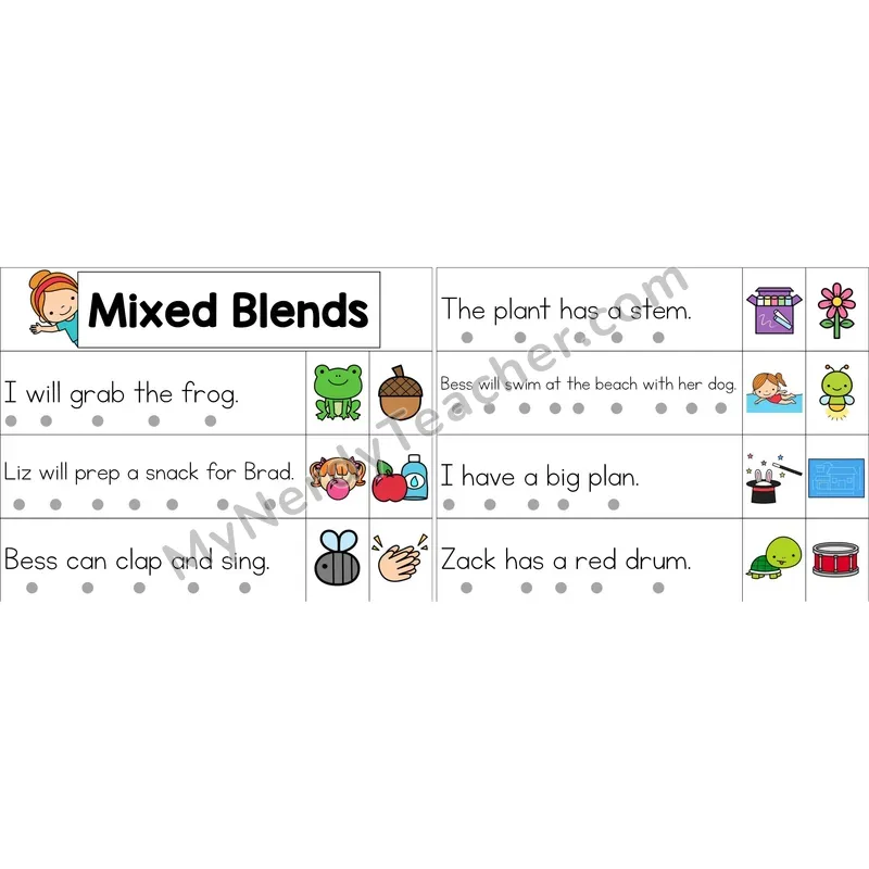 Mixed Consonant Blends Decodable Sentence Strips (Color)