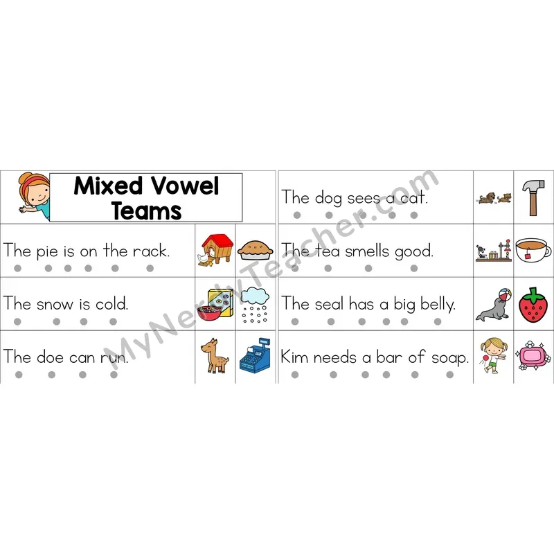 Mixed Vowel Teams Decodable Sentence Strips (Color)