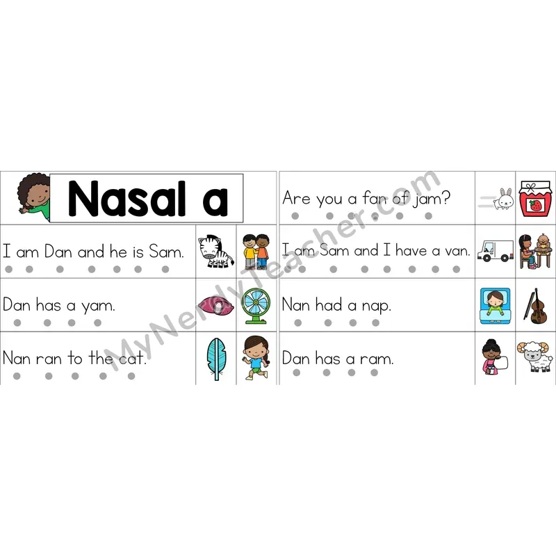 Nasalized A (am, an) Decodable Sentence Strips (Color)