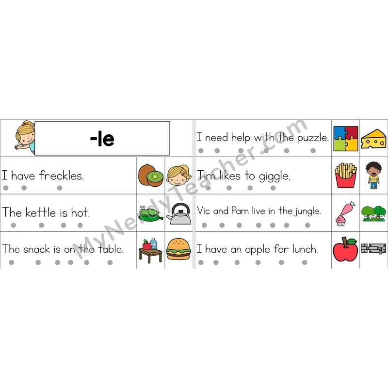 Consonant -le Decodable Sentence Strips (Color)
