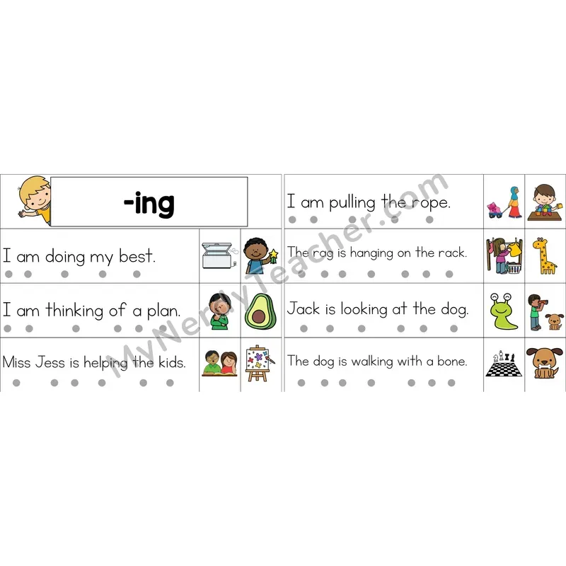 Inflectional -ing Decodable Sentence Strips (Color)