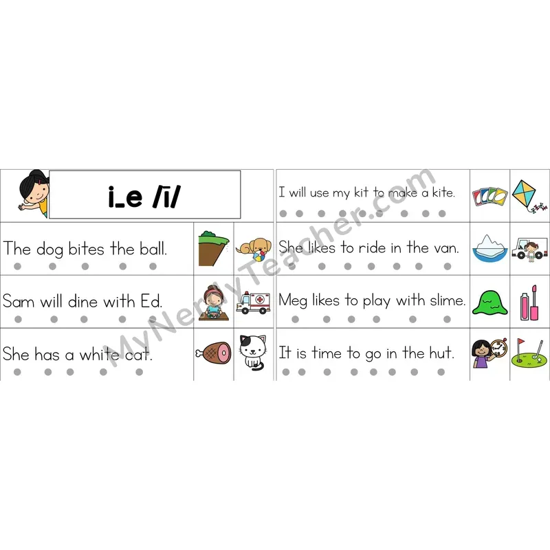 i_e (Long I VCe) Decodable Sentence Strips (Color)