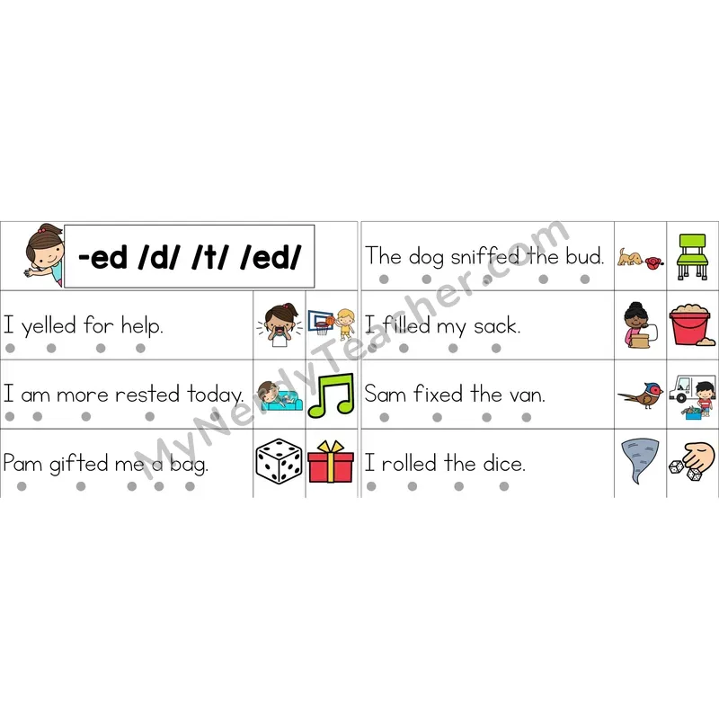 Inflectional -ed Decodable Sentence Strips (Color)