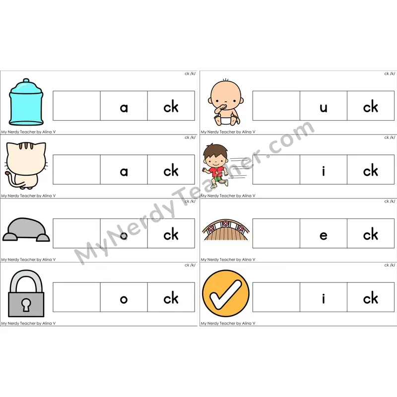 ck Digraph Missing Beginning Sounds Word Cards (Color)
