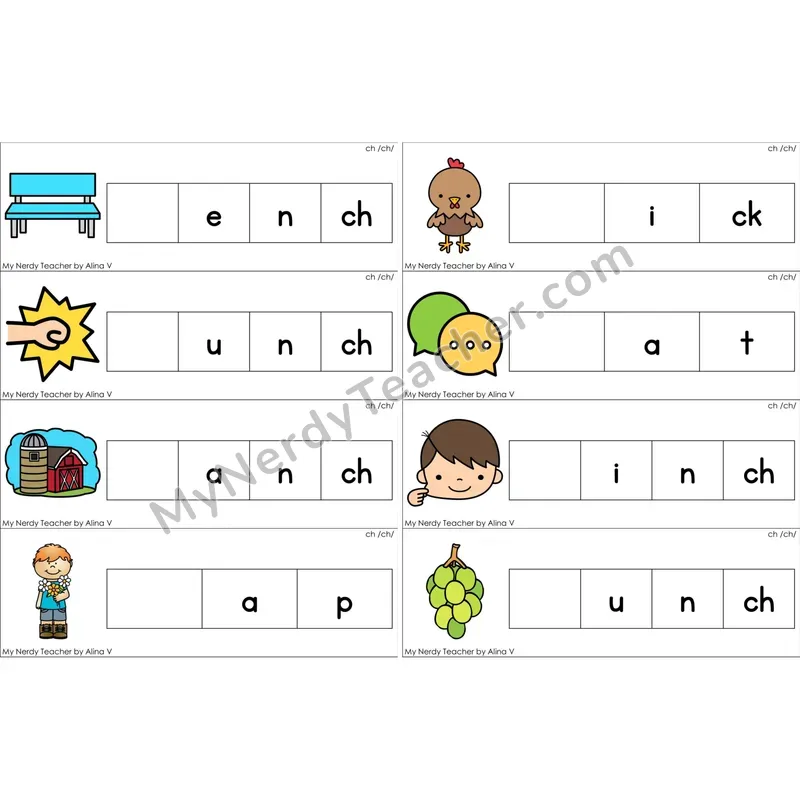 ch Digraph Missing Beginning Sounds Word Cards (Color)