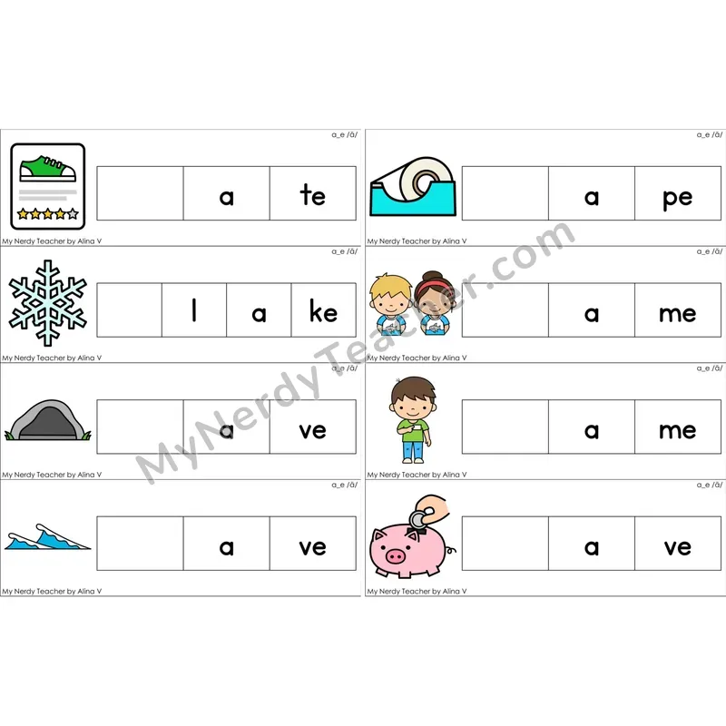 a_e (Long A VCe) Missing Beginning Sounds Word Cards (Color)