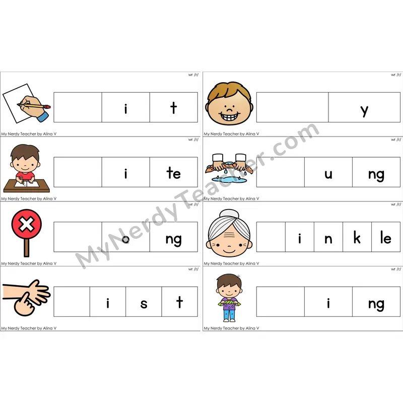 Silent wr Missing Beginning Sounds Word Cards (Color)