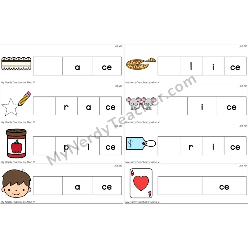 Soft C (_ce) Missing Beginning Sounds Word Cards (Color)