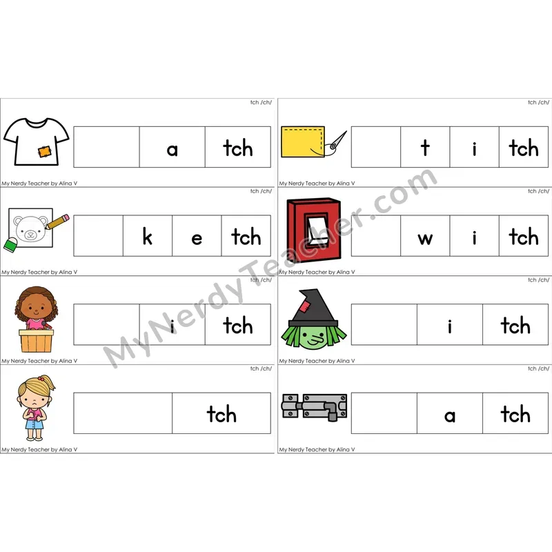 tch Trigraph Missing Beginning Sounds Word Cards (Color)