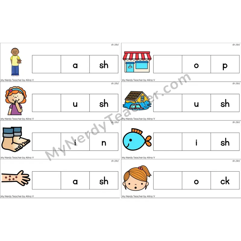 sh Digraph Missing Beginning Sounds Word Cards (Color)