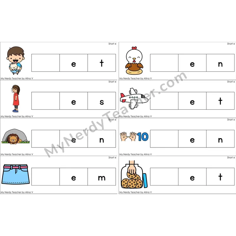 Short E Missing Beginning Sounds Word Cards (Color)