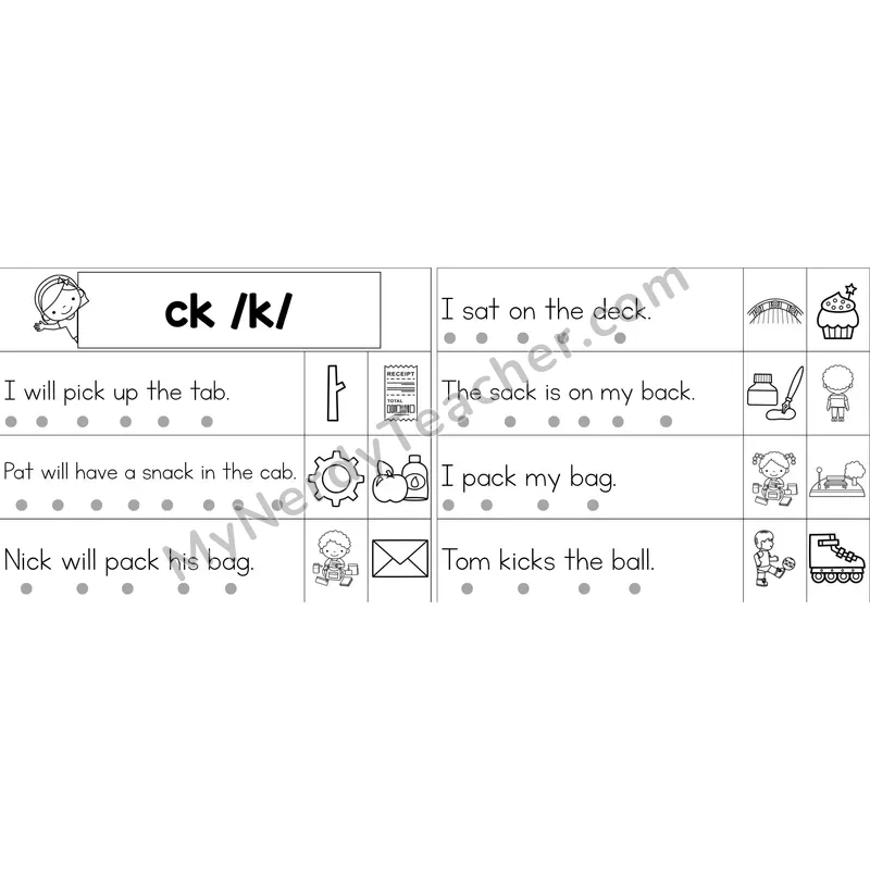 ck Digraph Decodable Sentence Strips (Black and White)