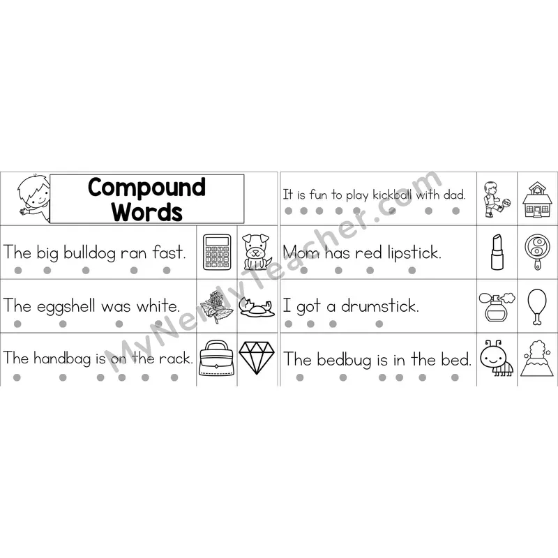 Compound Words Decodable Sentence Strips (Black and White)
