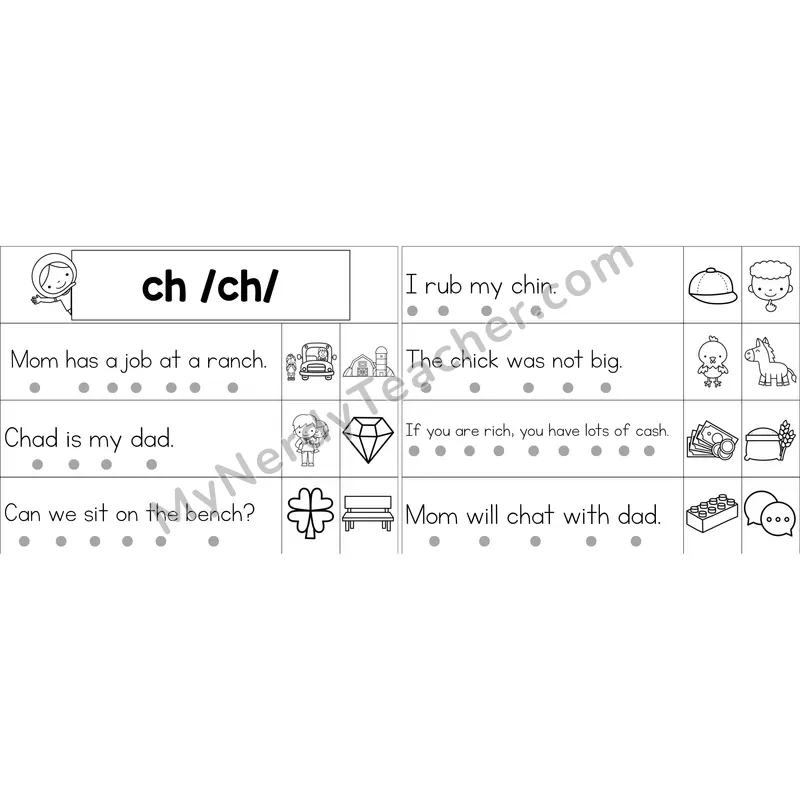 ch Digraph Decodable Sentence Strips (Black and White)