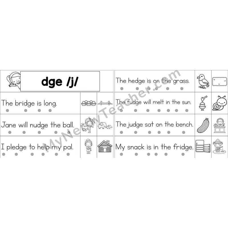 dge Trigraph Decodable Sentence Strips (Black and White)