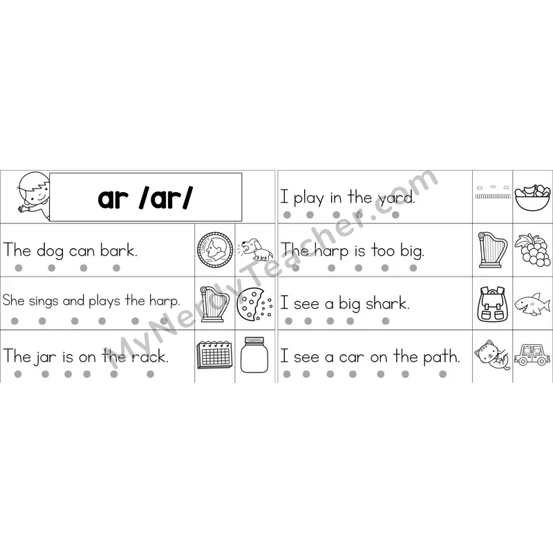 ar (R-Controlled) Decodable Sentence Strips (Black and White)