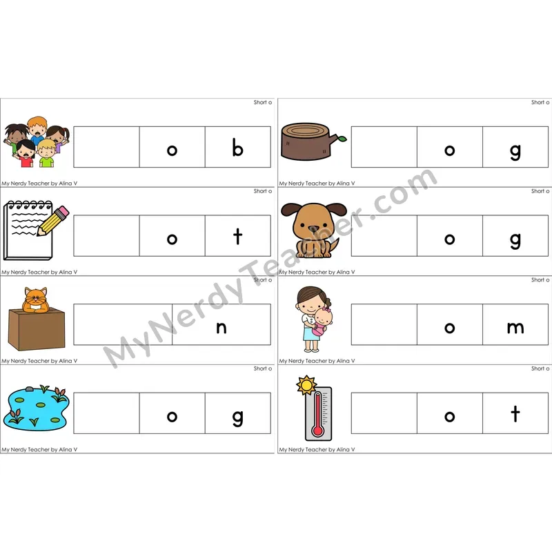 Short O Missing Beginning Sounds Word Cards (Color)