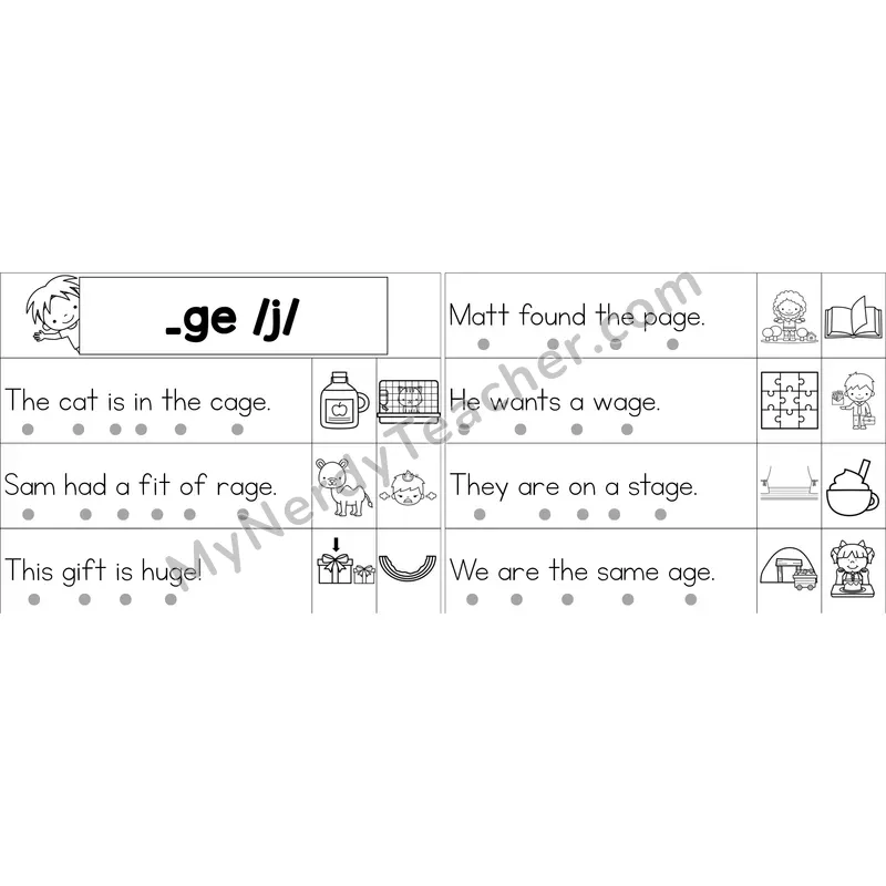 Soft G (_ge) Decodable Sentence Strips (Black and White)