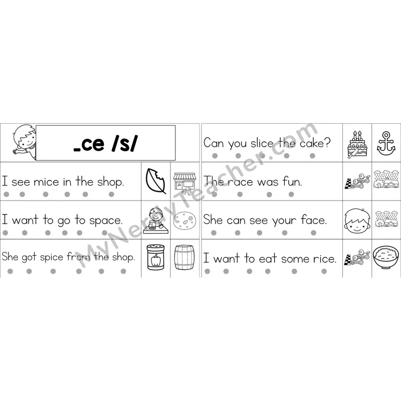 Soft C (_ce) Decodable Sentence Strips (Black and White)