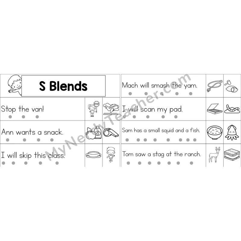 S Blends Decodable Sentence Strips (Black and White)