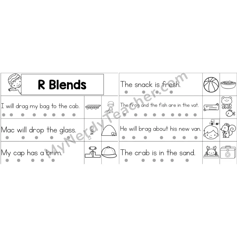 R Blends Decodable Sentence Strips (Black and White)