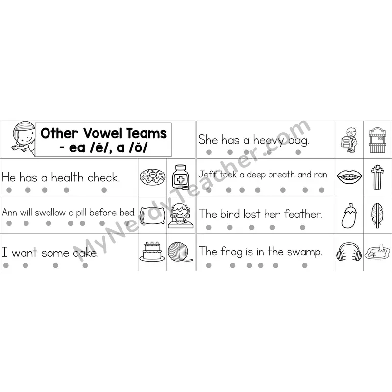 ea (short e), a (short o) Decodable Sentence Strips (Black and White)