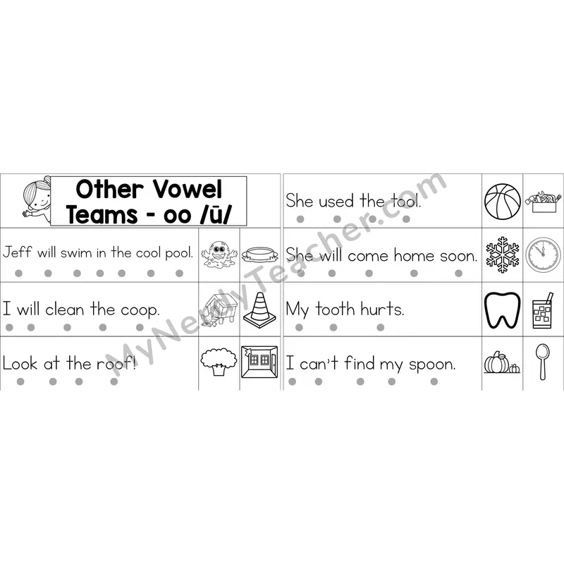 oo, u (short oo sound) Decodable Sentence Strips (Black and White)