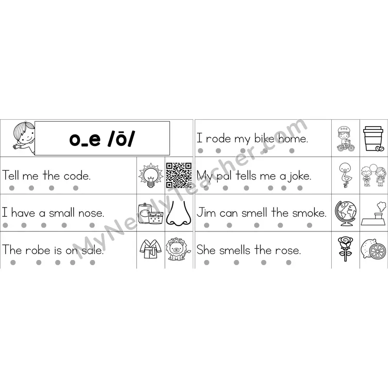 o_e (Long O VCe) Decodable Sentence Strips (Black and White)