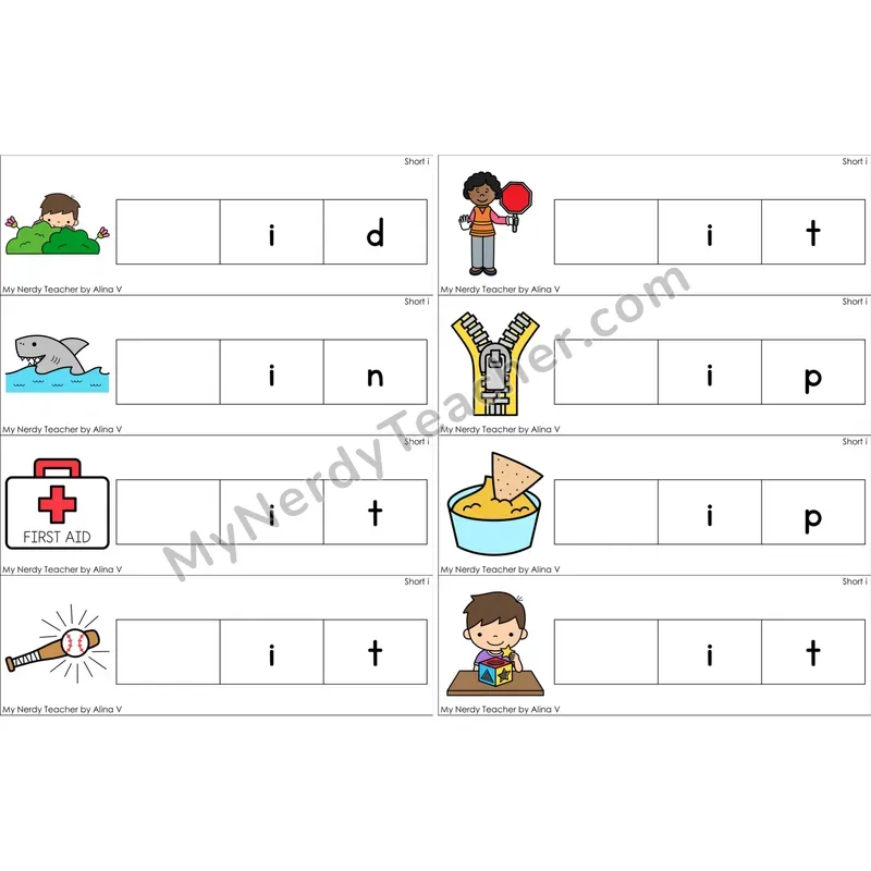 Short I Missing Beginning Sounds Word Cards (Color)
