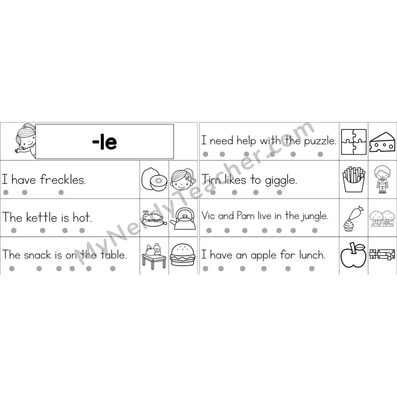 Consonant -le Decodable Sentence Strips (Black and White)