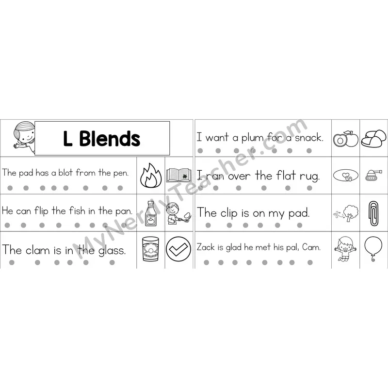 L Blends Decodable Sentence Strips (Black and White)