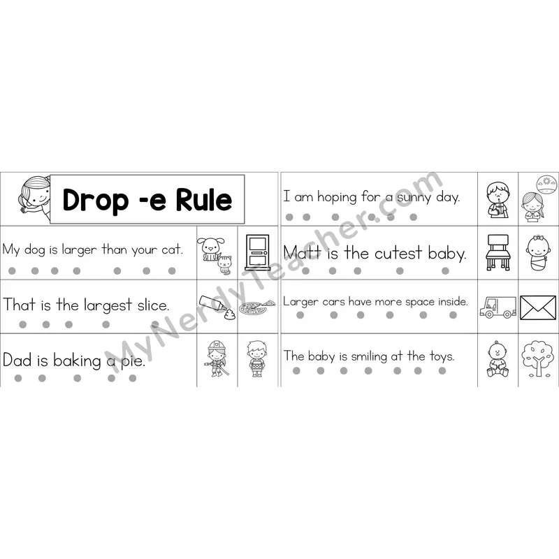 Drop -e Rule Decodable Sentence Strips (Black and White)