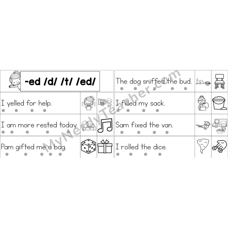 Inflectional -ed Decodable Sentence Strips (Black and White)