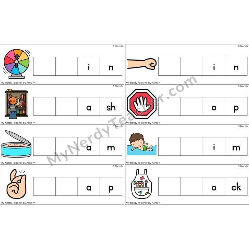 S Blends Missing Beginning Sounds Word Cards (Color)