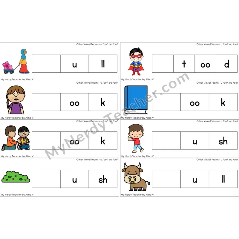 oo (long oo sound) Missing Beginning Sounds Word Cards (Color)