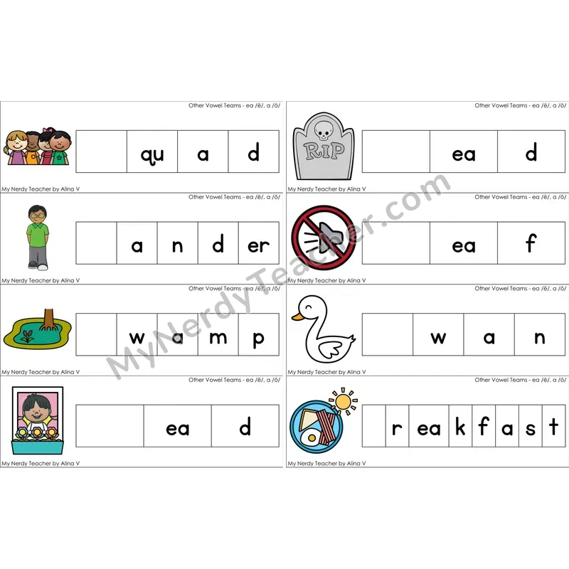 ea (short e), a (short o) Missing Beginning Sounds Word Cards (Color)