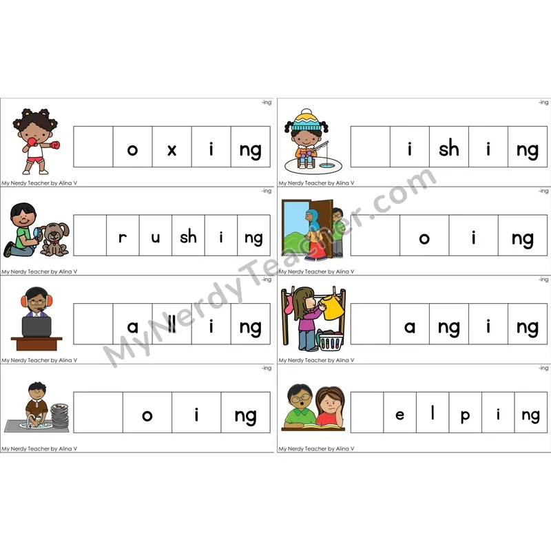 Inflectional -ing Missing Beginning Sounds Word Cards (Color)