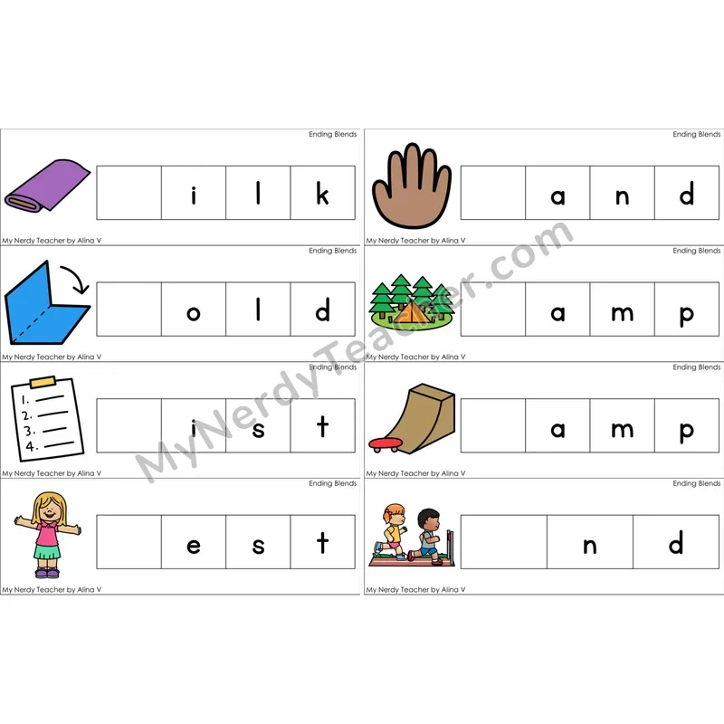Ending Blends Missing Beginning Sounds Word Cards (Color)