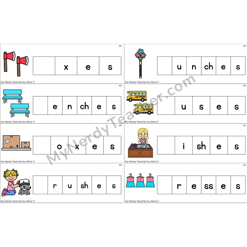 Inflectional -es Missing Beginning Sounds Word Cards (Color)