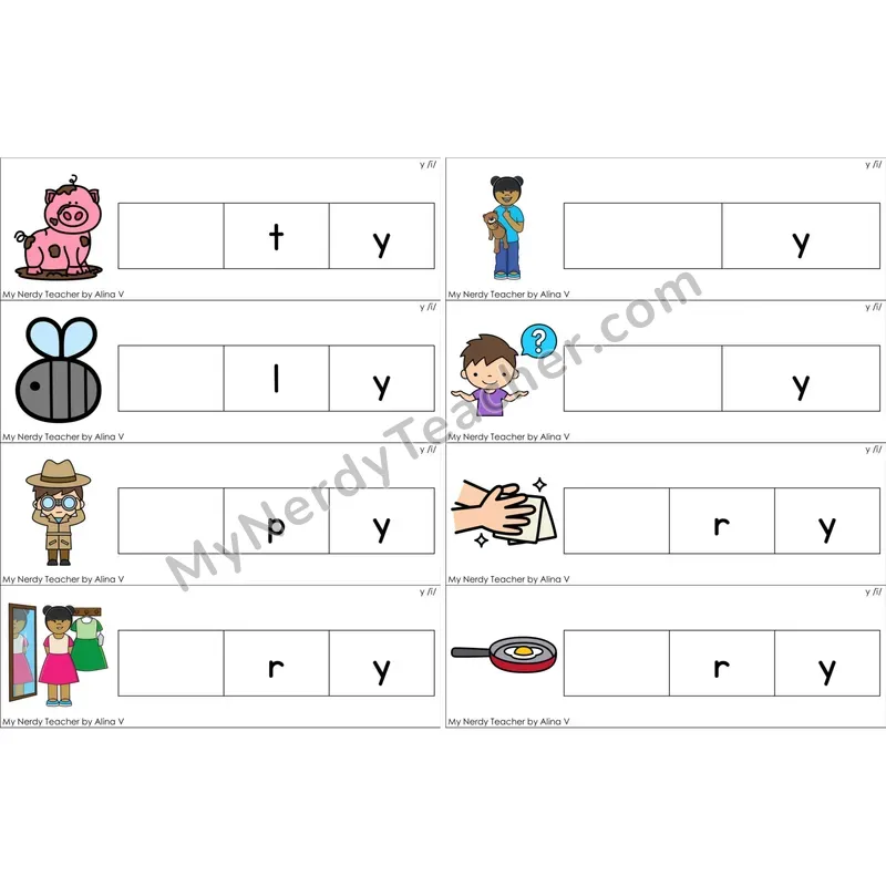 y as Long I Missing Beginning Sounds Word Cards (Color)