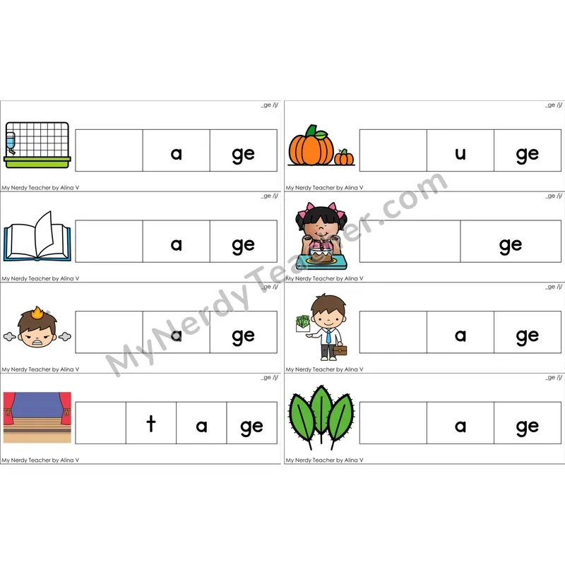 Soft G (_ge) Missing Beginning Sounds Word Cards (Color)