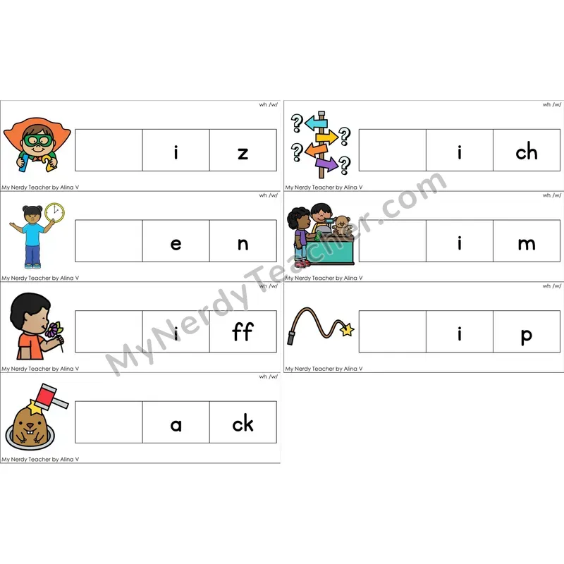 wh Digraph Missing Beginning Sounds Word Cards (Color)