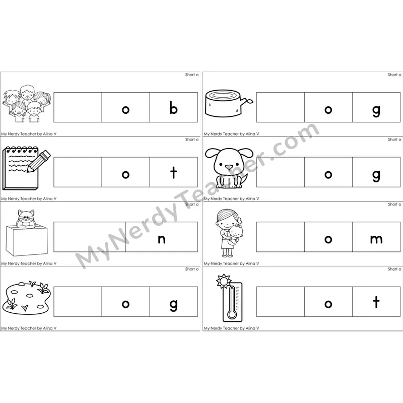 Short O Missing Beginning Sounds Word Cards (Black and White)