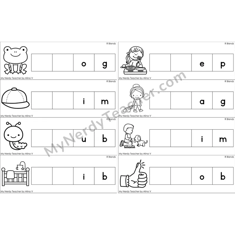 R Blends Missing Beginning Sounds Word Cards (Black and White)