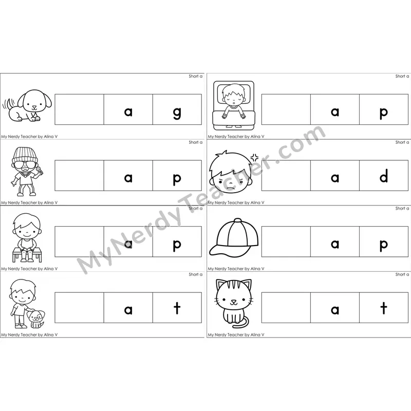 Short A Missing Beginning Sounds Word Cards (Black and White)