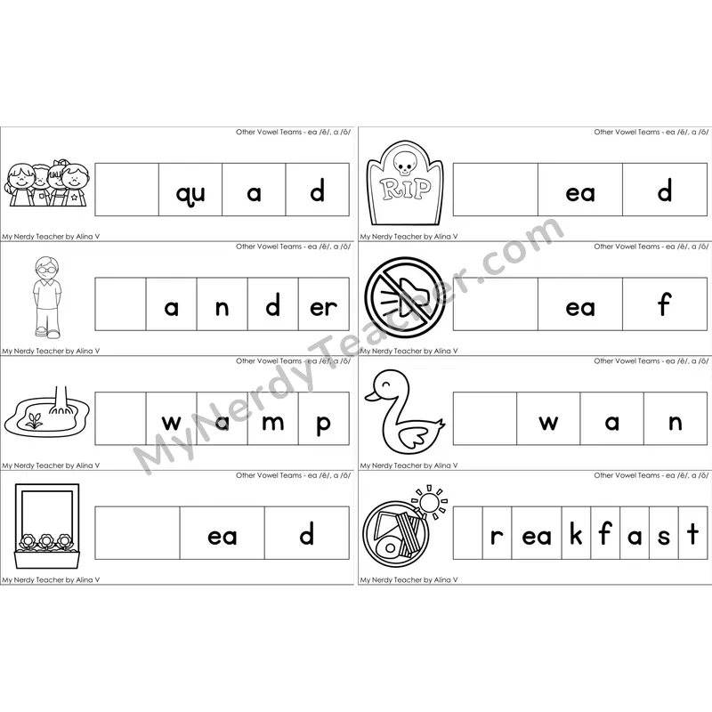 ea (short e), a (short o) Missing Beginning Sounds Word Cards (Black and White)