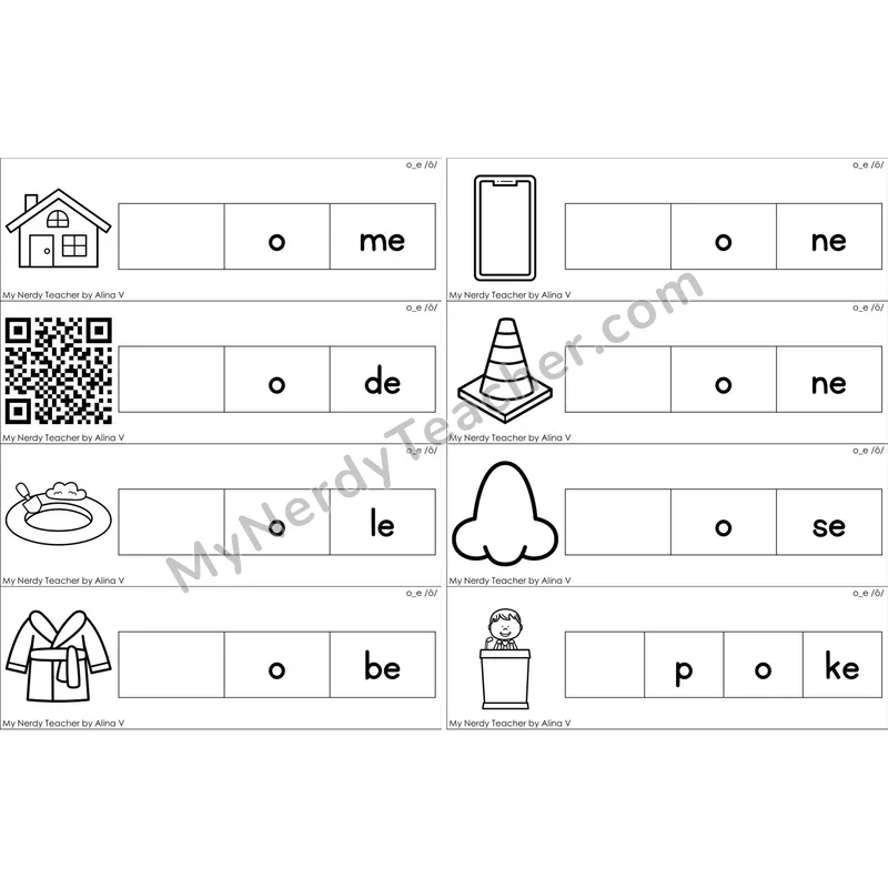 o_e (Long O VCe) Missing Beginning Sounds Word Cards (Black and White)