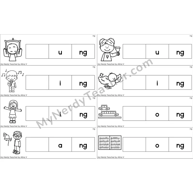 ng Glued Sound Missing Beginning Sounds Word Cards (Black and White)